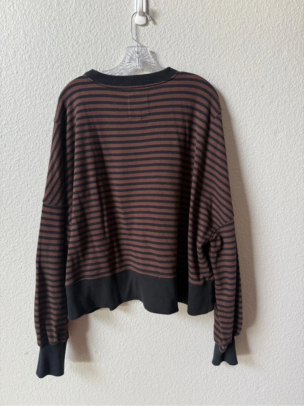 aerie classic crew sweatshirt - stripped black and brown - Picture 3 of 8